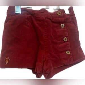Kids Red Corduroy Shorts with Button Detail